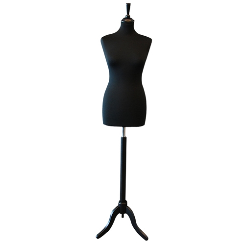 Female bust in black fabric with black tripod