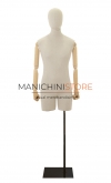 Linen male bust with half leg, wooden arms and black base