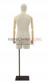 Linen male bust with half leg, wooden arms and black base