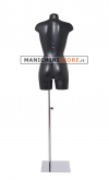 Female mannequin bust in black plastic with chromed base