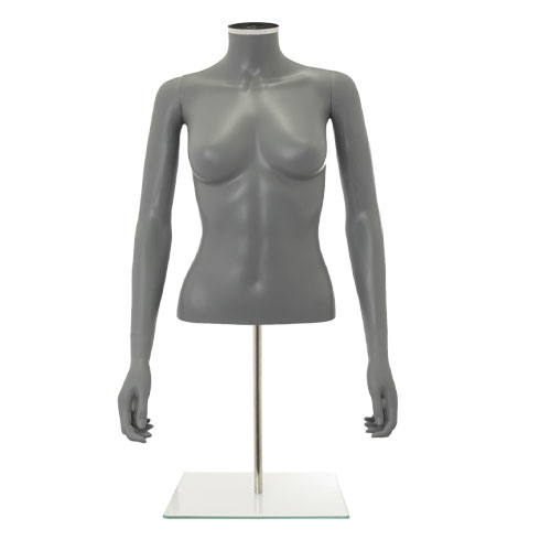 Grey female bust with arms and counter base