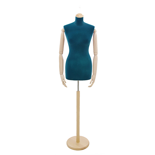 Female tailor bust in blue velvet with ash tree arms