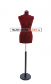 Female tailor bust in dark red velvet with round black base