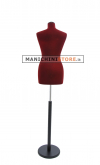 Female tailor bust in dark red velvet with round black base