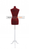 Female tailor bust in dark red velvet with white tripod