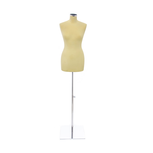 Female tailor bust in yellow velvet with square chromed base