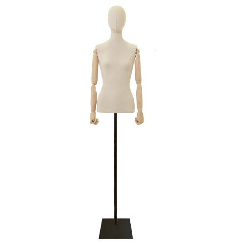 Rental service for 1 female linen bust with wooden arms and black base