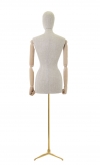 Linen female bust with wooden arms and tripod golden base