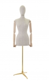 Linen female bust with wooden arms and tripod golden base