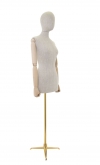 Linen female bust with wooden arms and tripod golden base