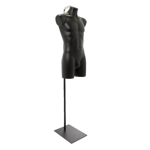 Busto manichino uomo precolorato nero con base con attacco collo