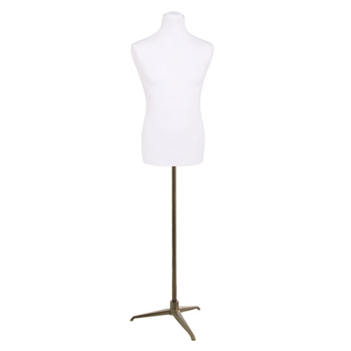 Male bust in white fabric with bronze tripod base