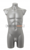 Male torso bust in grey plastic