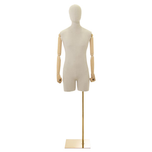 Linen male bust with half leg, wooden arms and golden base