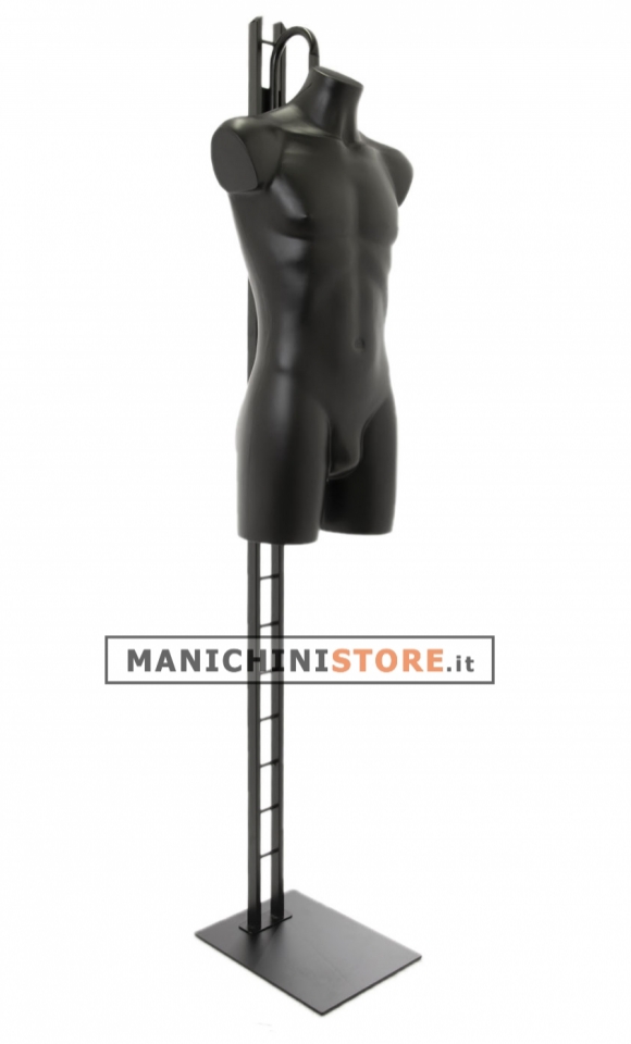 Male torso bust with ladder base with neck attachment - black