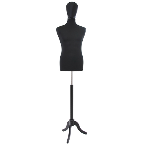 Busto uomo total black con testa e base treppiede