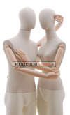 Sand fabric female mannequin with wooden arms