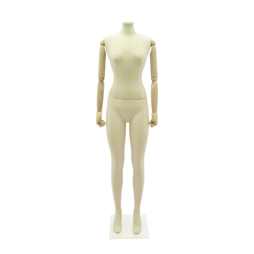 Female headless mannequin Plastic Linen with wooden arms