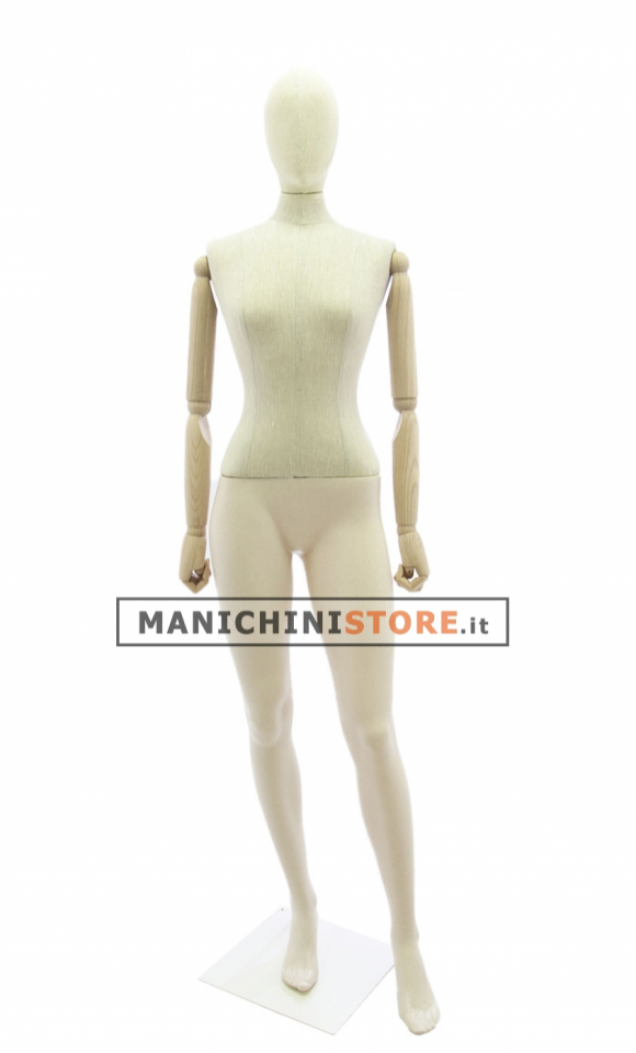 Manichino donna Plastic Linen con braccia in legno