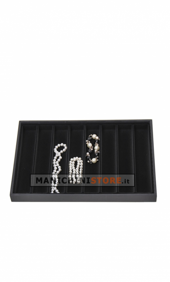 Black velvet necklaces display with compartments