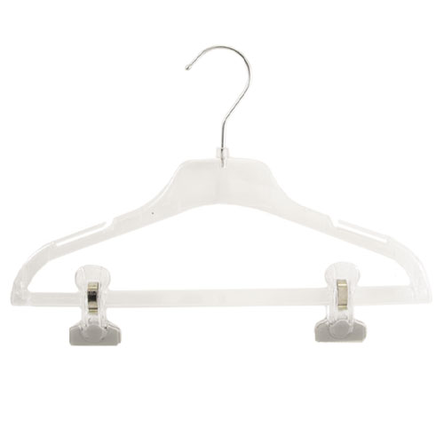 Plastic coat hanger with fins and trouser bar with clips 33 cm - transparent crystal