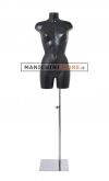 Female mannequin bust in black plastic with chromed base