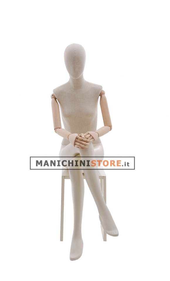 Female mannequin with wooden arms - seated