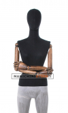 Black fabric female mannequin with wooden arms