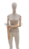 Sand fabric female mannequin with wooden arms