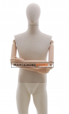 Sand fabric male mannequin with wooden arms