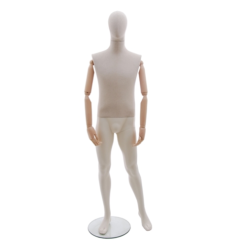 Sand fabric male mannequin with wooden arms