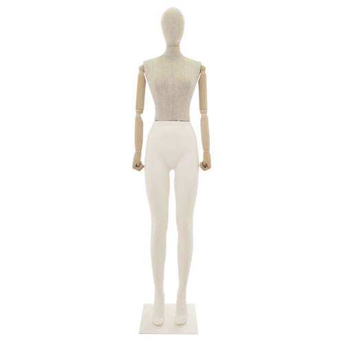 Female mannequin Plastic Linen with wooden arms