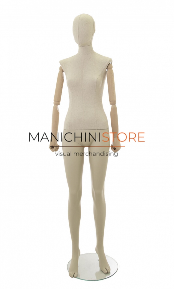 Linen female mannequin with wooden arms