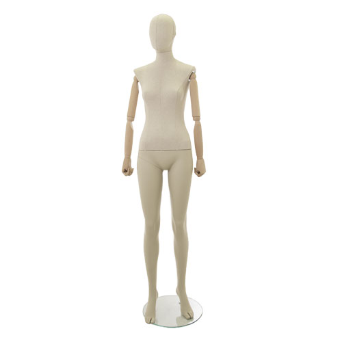 Linen female mannequin with wooden arms