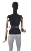 Black fabric female mannequin with wooden arms