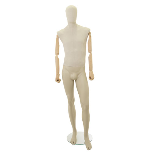 Linen male mannequin with wooden arms