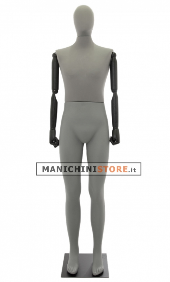 Manichino uomo Plastic Lycra con braccia in legno - grigio