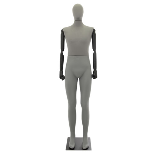 Plastic Lycra male mannequin with wooden arms - grey