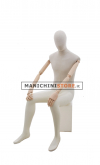 Male mannequin in sand fabric with wooden arms - seated