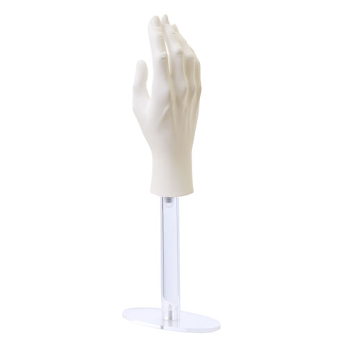 Male hand for gloves with plexiglass base - white