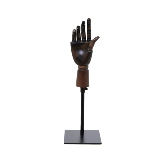 Jointed female hand in dark wood with base