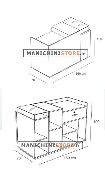 BANCO CASSA MEZZALUNA KEOPALIA KE-133170 CURVO IN LEGNO RIPIANO 1 MOBILE  CON ANTA 1 CASSETTI VARI RIPIANI APETRTI PER ESTETISTA CENTRO ESTETICO SPA  PARRUCCHIERE BARBIERE