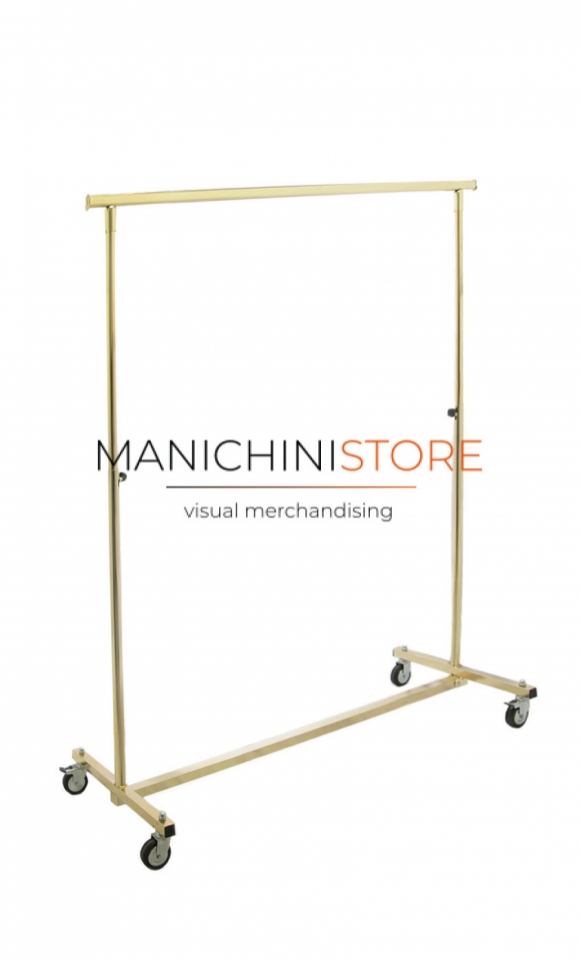 Adjustable folding clothes rack in polished gold brass