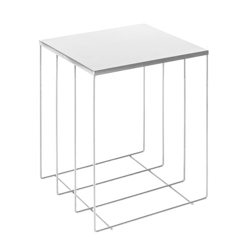 Cube table in white painted iron wire - 40 cm