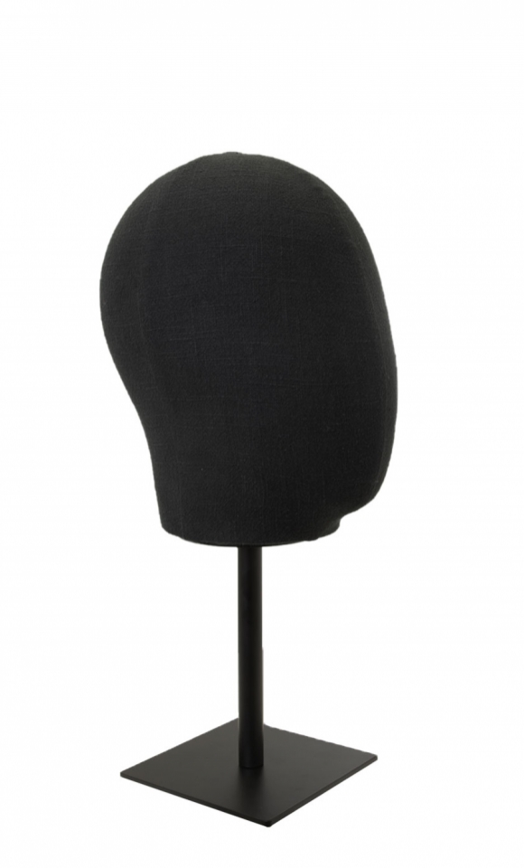 Unisex display head in black linen with black base