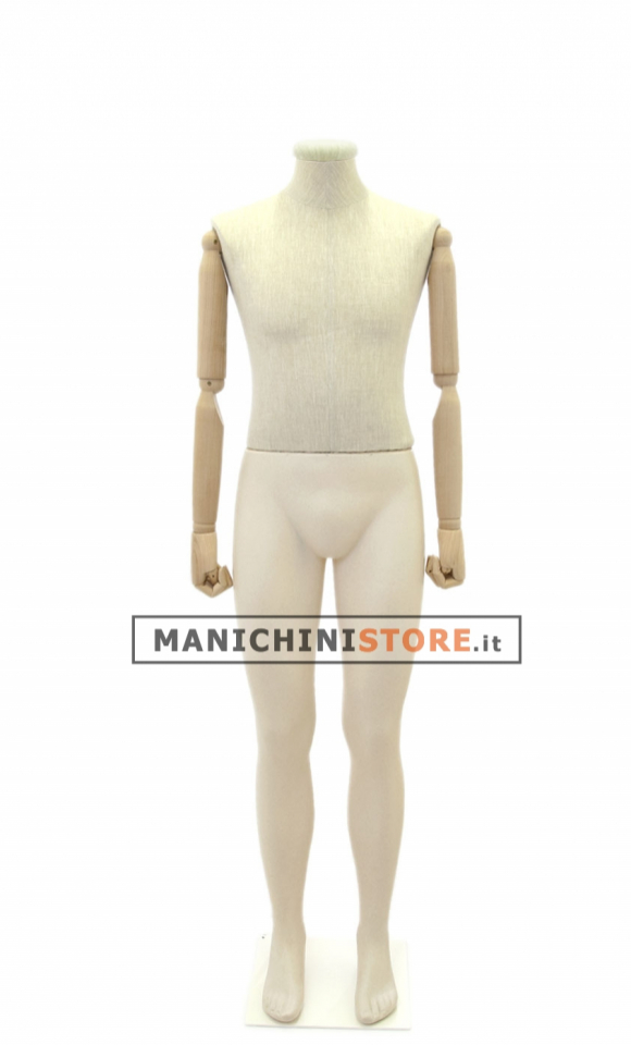 Manichino uomo Plastic Linen con braccia in legno senza testa